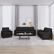 3 Piece Sofa Set with Cushions Black Faux Leather,Sofas-3201398