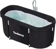 Todeco Portable Foldable Bathtub FreeStanding Soaking Ice/Hot Bath Tub for Adults, Separate Bathroom SPA Tub with Drain, Ideal for Family, Athletes, Indoor/Outdoor, Black