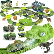 Dinosaur Toys, 279PCS Dinosaur Race Track Train Toy with 4 Dino Cars, 6 Dino Toys, 279 Track Set,C reate A Dino World Road Race, Toys for Boys Kids Toddlers 3 4 5 6 7 8 10+ Year Old & Up