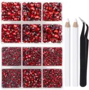 6400 Pieces Hotfix Rhinestones Siam Flat Back 5 Mixed Sizes Crystal Round Glass