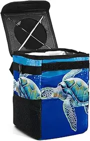 Car Trash Can with Lid,Bag Hanging Storage Pockets Leak-Proof,Portable Garbage Bin,Blue Sea Animal Sea Turtle