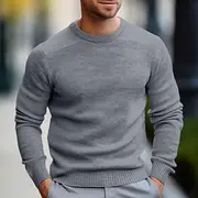 Men's Dress Sweater Wool Sweater Pullover Sweater Jumper Cropped Sweater Ribbed Knit Regular Knitted Plain Crew Neck Modern Contemporary Work Daily Wear Clothi