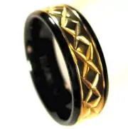 Gold Plated TITANIUM High Polished RING BAND with Black Plated Edges, size 8