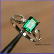 1.85CT Emerald Cut Real Emerald Engagement Jewelry Ring Women 14K White Gold FN
