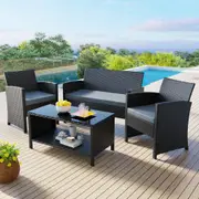 ALFORDSON 4PCS Patio Set Outdoor Garden Wicker Black