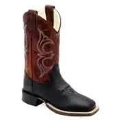 Old West Western Children Kids Unisex Square Toe Cowboy Boot BLACK/MAROON