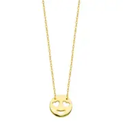14K Yellow Gold Love Smiley Face Pendant Necklace, 16" To 18" Adjustable