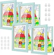4 Pack Blue Kids Art Frame, 8.5x11 Front Opening Wood Kid Artwork Frames Changeable, Wall-mounted or Standing Children Art Frame with Mat, Holds 150 Pcs, Drawing Display Storage Frames