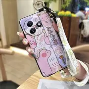 Phone Case Compatible with Itel S24/S667LN, Back Cover Cartoon Durable Fashion Design Protective Phone Holder Cute Kickstand Lanyard Soft case
