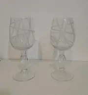Vintage Set of 2 Hand Blown Clear White Wine Glasses - No Chips 9 X 3.75 "