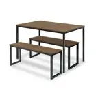 Zinus Dining Table Set Bench Metal Wood Kitchen Industrial Black