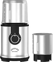 AUSPURE Coffee Grinder & Chopper 90g Capacity, Detachable Bowl, Powerful for Beans, Dry Herbs, Transparent Lid, Stainless Steel Cups and Blades, Safety Lock, Adjusting Speed Control (Renewed)