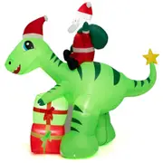 Costway 250 CM Christmas Inflatables Lighted Santa Claus Dinosaur Decoration w/Gift Boxes & Lights