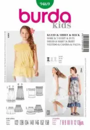 Burda Sewing Pattern 9469 Girls Childs Dress Shirt & Skirt Sizes 7-13