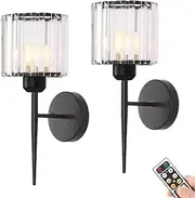 KEFA 2 Pack Battery Operated Wall Sconces/Wall Lights, Not Hardwired Rechargeable Wall Lamps with Clear Glass Shade, No Wiring Dimmable Light Fixtures for Bathroom Vanity Mirror Bedroom Hallway Stai