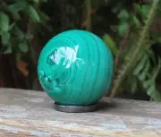 A Grade Rare Malachite Crystal Sphere with Hematite Display Ring 126 Grams Green