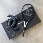 CHANEL 23C BLACK Tennis Racket w/ Leather Backpack Case w/ Gold Chain CC Logo