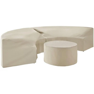Pemberly Row 3-Piece Vinyl Curved Sectional Sofa Cover Set in Tan