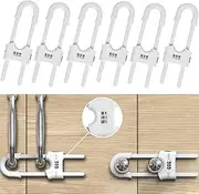 6 Pack Child Proof U-Shaped Code Sliding Cabinet Door Locks Adjustable Baby Safety Cupboard Cabinet Latches Set for Knob Handle Drawers Closet White