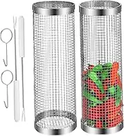 SUPVOX 2 Pcs Rolling Bbq Basket Rolling Grill Baskets Rolling Grilled Basket Grill Basket Rolling Circular Grill Basket Rolling Basket for Grill Barbecue Grill Basket 304 Network Silver