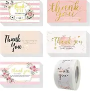 750Pcs Thank You For Your Order Greeting Cards Set, 250 Gold Foil Mini Appreciation Cards 500 Thank You Stickers, Thank You Business Note Cards for Retail Stores, Anniversary