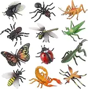 Realistic Insects and Bugs Toy for Kids, 12Pcs Large Plastic Insects Figure Bugs Figurine Set for Kids Children with Ant Ladybug Bee Butterfly Scorpion Spider Mantis, Pet Toys Halloween Party Favors