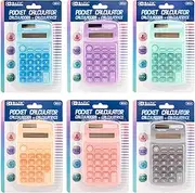 BAZIC 8 Digit Pocket Size Calculator, Dual Power Solar & Battery, LCD Display, Small Basic Standard Function Calculators, Assorted Pastel Colors, 6-Pack