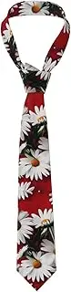 [CADREWY] Red Flower And White Daisy Print Soft Men Necktie Classic Tie For Weddings And Special Occasions Ties Business, Black, One Size, Black, One Size