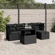 Patio Furniture Sets 6 Piece Garden Sofa Set with Cushions Black Poly Rattan