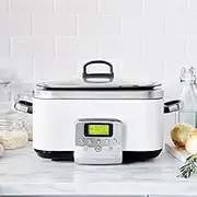 GreenPan Slow Cooker Cloud Cream, 6L Dishwasher safe pot, Vibrant LCD display, Easy One-touch presets, One-Step Browing, Extra-tough exterior, Countertop friendly