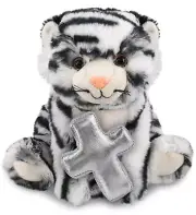 DolliBu Squat White Tiger Stuffed Animal with Silver Cross Plush - 8 Inches