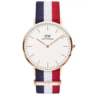 【Daniel Wellington】DW 手錶 Classic Cambridge 40mm藍白紅織紋錶-玫瑰金框(DW00100003)