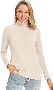 [LANPULUX] 100 Percent Pure Wool Turtleneck Sweater Women Long Sleeve Lightweight Cozy Pullover Jumper Tops