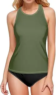 [ODAWA] High Neck Bikini Top Moss Green Quick Dry Tankini Tops, High Neck Swimsuits for Women, Military Green, Medium