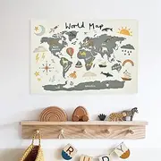 Fnaobai Canvas Banner Wall Hanging Kids Room Décor Cute Prints Nursery Tapestry with Sticker Art Posters Bedroom Wall Decor for Photography Props Learning Posters (World Map)