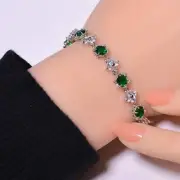 Tsavorite, Cubic Zirconia Gemstone 925 Sterling Silver Tennis Bracelet 8.99" B71
