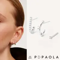 在飛比找momo購物網優惠-【PD PAOLA】西班牙時尚潮牌 C型X單鑽X水滴 白鑽耳