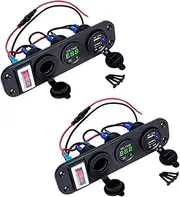 Mellisso 2X 4 in 1 Dual QC3.0 Power Charger C-Igarette Lighter Socket Digital Voltmeter with Rocker Switch Bluetooth Control