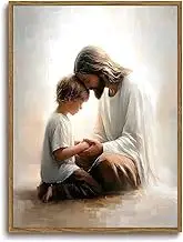 KISSFOX Jesus Canvas Wall Art，Christian Wall Decor，Inspirational Painting，Religious Wall Art，Christian Home Decor，for Prayer Room&Office (Jesus Boy, 12"x16" Natural, Framed)