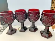Vintage Avon 1876 Cape Cod Heavy Ruby Red Glass Wine Goblets 4 1/2” Set of 4