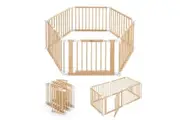 Kidbot Baby Playpen 6 Panel Kids Wooden Safety Gate Pet Dog Fence Activity Centre Play Pen Yard Foldable Travel Guard