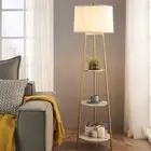 Utility Tall Pole Floor Lamp Standing Reading Light with 3 Tier Marble Shelves