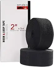 Sew on Hook and Loop Style 50mm (2 Inch) Non-Adhesive Back Nylon Strips Fabric Fastener Non-Adhesive Interlocking Tape Black, 5 Yard