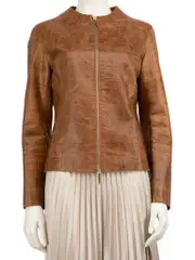 Brown Leather Croc Embossed Jacket