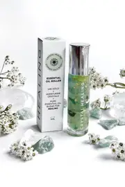 Pure Essential Oil Roller Bottle 10ml with GREEN AVENTURINE Crystal Gemstones - infused with 24k Gold Flakes