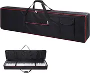 88 Key Keyboard Case Carrying Piano Cover, Gig Bag with 2-Pocket Keyboard Bag, 600D Durable Oxford Inside Padded Full Coverage Dust Protection for Digital Piano Covers, BLACK+RED, L-53.5"x13" x 6.7