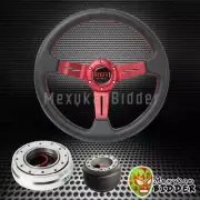 RED DEEP DISH STEERING WHEEL + SILVER QUICK RELEASE FOR SUBARU LEGACY 90-07