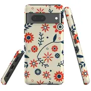 For Google Pixel 7 Case Tough Protective Cover Orange And Blue Flowers