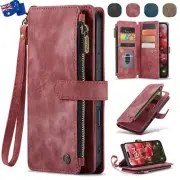 For iPhone 16 15 14 13 12 11 Pro Max XS 8 Zipper Wallet Case Flip Leather Cover