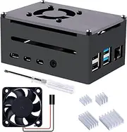 GeeekPi Aluminum Case for Raspberry Pi 4 with Fan and Heatsink, Supports POE Hat, Black